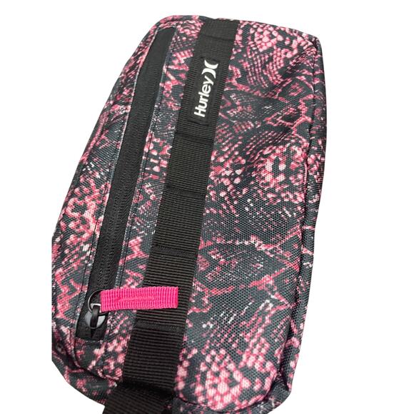 HURLEY COSMETICS BAG TRAVEL VIVID PINK BLACK SNAKE PRINT VERSATILE ANIMAL PRINT - Picture 5 of 16